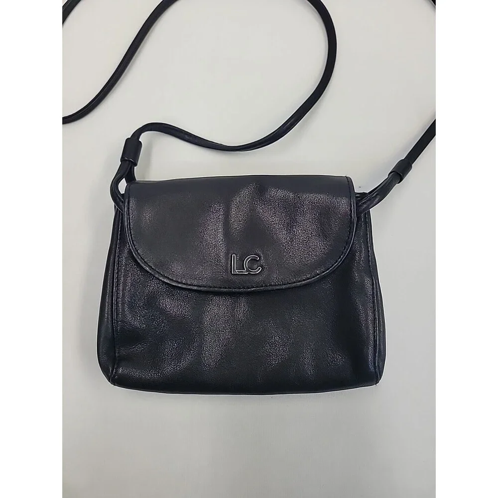 Liz Claiborne Vintage Black‎ Genuine Leather Mini Crossbody Bag Purse